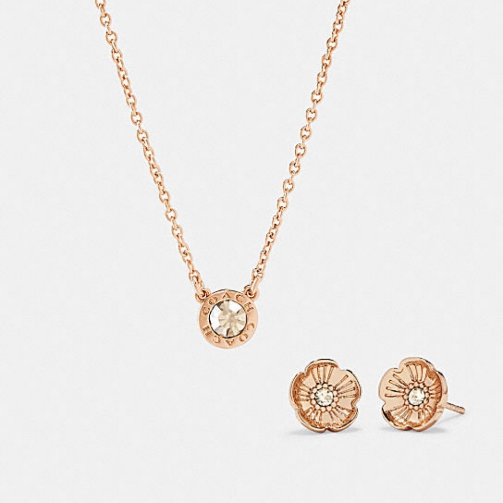 💥Coach Open Circle Tea Rose Gold Earrings/Necklace